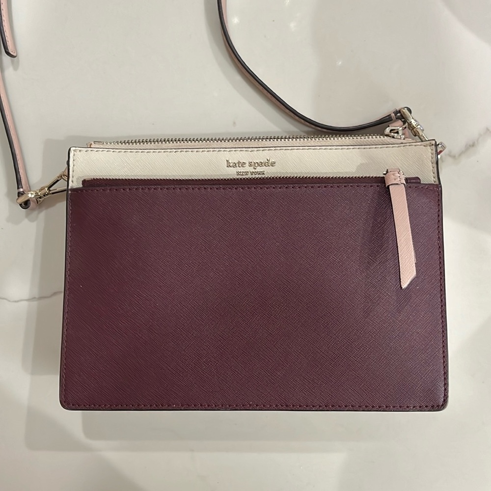 Kate Spade burgundy and cream leather cross body